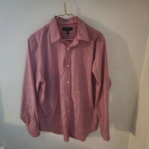 Banana Republic Mens Non‎ Iron Classic Fit Shirt Red Glen Plaid Cotton Large L